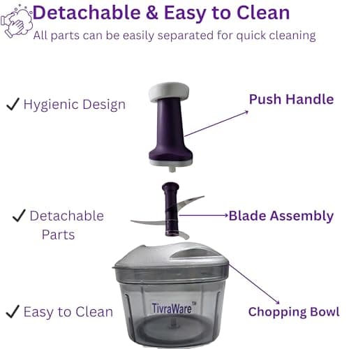 TivraWare Premium SwiftPRESS Push Chopper 650 ML BPA-Free Food Processor with Precision Multi-Blade System, 20+ Cuts in One Press, Easy and Elegant Kitchen Prep 5
