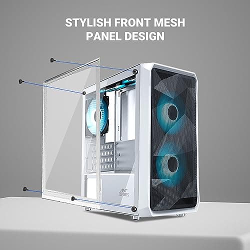 Ant Esports 100 Air Mini M-ATX Computer Case/Gaming Cabinet - White | Support M-ATX, ITX, | Pre-Installed 2 Rainbow Fans at Front 3