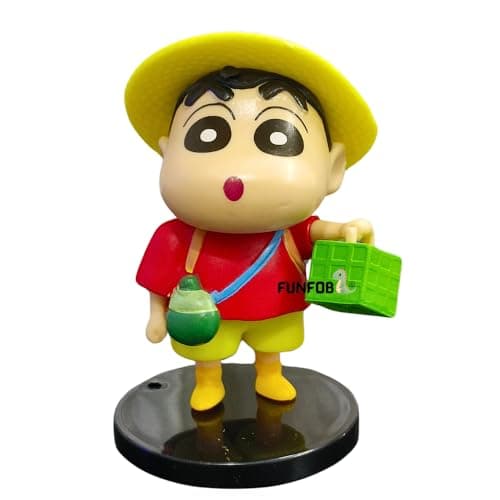 FUNFOB Shinchan Action Figure Toy Size - 8CM Shinchan Figurine Cartoon Figures Toys for Boys & Girls PVC Multicolour | Shin Hat & Basket Small