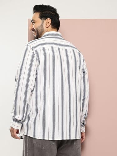 Thomas Scott Men's | Plus Size | Regular Fit | Long Sleeves | Spread Collar | Multi Striped | 100% Cotton | Casual | Shirt (TS1791PS_White_5XL) 5