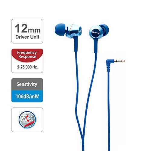 Sony MDR-EX255AP in-Ear Wired Earphones with Mic for Calls, Sound, Comfortable Fit, 12mm Driver- Blue 2
