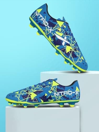 Vector X Nitrate-X Kids Synthetic Leather Upper|TPU Sole Football Shoes Comfortable Sports Shoe Athletic Footwear Walking | Lace-Up Soccer Studs (Blue-Green, Size-12) 2