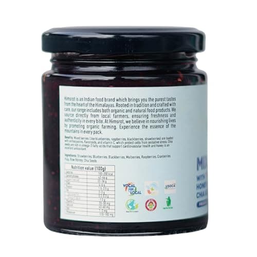 Mixed Berry Preserve with Honey & Chia Seeds | Smooth Fruit Spread for Breakfast | Made with Real Mixed Berries & Pure Honey | No Added Preservatives or Artificial Colors | 220g 2