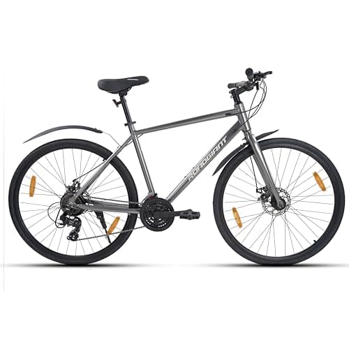 ROADGIANT BRO-Code 700C Hybrid Bicycle | Dual Disc Brake | 21 Speed Shimano | Aluminum Frame | Light Weight | Unisex | for All-Terrain Riding | Grey