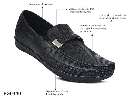 AJANTA Men's Slip-on PVC Loafer | Water Proof & Rain Shoes | Anti Skid Outsole for Firm Grip | Lightweight & Comfortable Formal Moccasins for Office & Party Black 5
