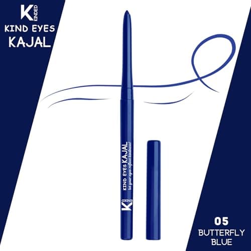 KINDED Kind Eyes Kajal 3 in 1 Kohl Kajal Eye Liner Smokey Eye Shadow Waterproof Smudge Proof 18 Hours Long Stay Colour One Stroke Auto Kajal Pencil for Eye Makeup (Butterfly Blue, 0.35 gm) 2