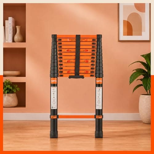 Bathla 16.5 ft Steel Telescopic Ladder | Portable & Compact | Foldable Multipurpose Step Ladder for Home & Outdoor use