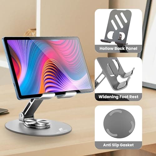 Dailymates TS01 Mobile Stand, 360° Rotatable Phone Stand for Table, Multiple Height & Angle Adjustments, Stable Metalic Round Base with Silicon Pad, Compatible with All Smartphones & Tablets 3