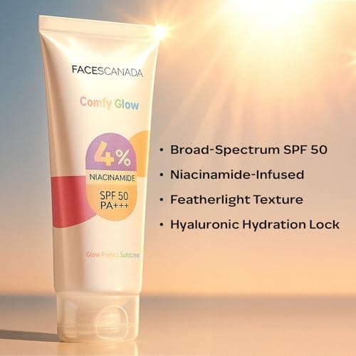 FACES CANADA Comfy Glow Sunscreen with 10% Niacinamide - 30ml | SPF50 PA+++ | UVA & UVB Protection | Feather Light Texture | Lightweight & Non Greasy | Brightens Skin | Hydrates Skin | Prevents Sunbur 2