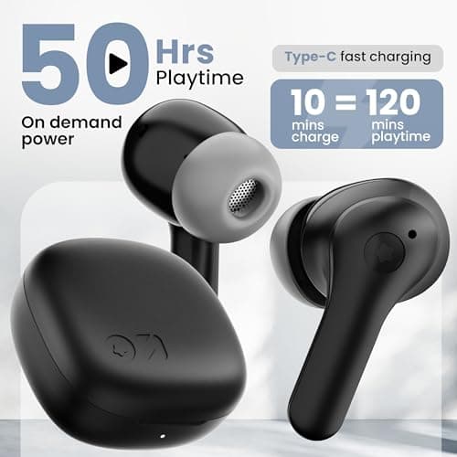 GOBOULT Made in India K10 Ear Buds Wireless with 50H Playtime, 4 Mics Clear Calling, 45ms Low Latency Gaming, IPX5, 10mm Bass Drivers Earbuds Bluetooth Wireless Earphones(Pure Black) 3