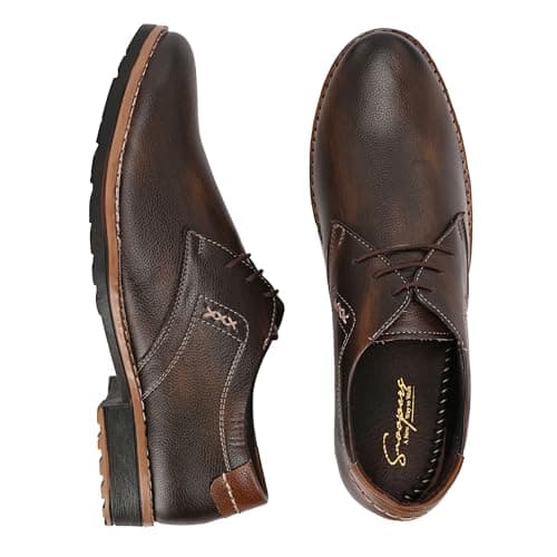Snoopers Men's Stylish Lace-Up Winter Shoes | Formal & Smart Casual Wear Derby Shoes for Office, Party & Casual Wear | Comfortable Soft Cushioned Lining & Flexible TPR Anti-Slip Sole Brown 5