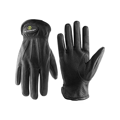 Deerskin Leather Work Gloves for Men & Women, Utility Safety Work Gloves, Heavy Duty Welding Work Gloves, Rigger Gloves for Driver, Construction, Yardwork, Gardening (L, Black)