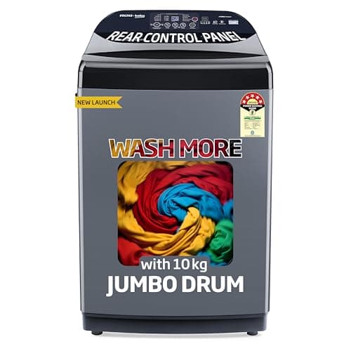 Voltas Beko, A Tata Product 10 Kg 5 Star Fully-Automatic Top Loading Washing Machine (WTL1006UEA/OBS1060, Grey, Double Waterfall Technology)