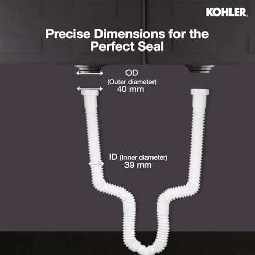 Kohler Double Bowl Sink Drain Pipe | Y-Shape Waste Pipe Connector | G1-1/2" (40mm) Thread | Expandable 290mm to 800mm | Durable Polypropylene Plastic | DIY Install | White Finish | 1 Yr Warranty 3