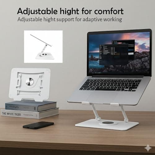 TARKAN 360° Rotating Laptop Stand, Adjustable Metal Foldable Desk Stand, Ergonomic Design (White) 5