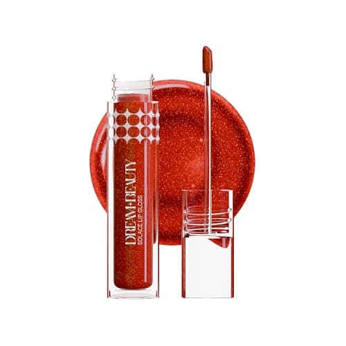 Dream Beauty Solace Lip Gloss | Red with Gold Shimmer | Non-sticky tinted collagen lip gloss with Hyaloronic Acid and Vitamin E for Hydrated, Plump and Smooth Lips | Luxurious Application Long-Lasting