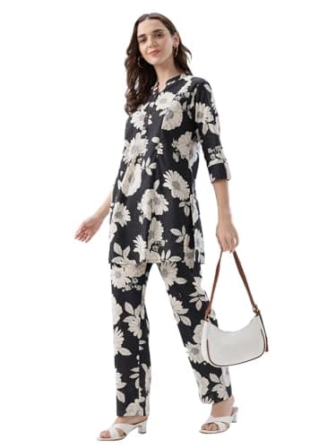 AV2 Maternity Nursing and Feeding Kurta Set | Nursing Zippers | Pre and Post Pregnancy | Raw Silk | Kurta Pant Set | Coord Set Black Large 4181 3