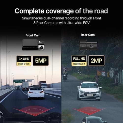 Qubo Car Dashcam Pro 3K with Sony STARVIS IMX335 Sensor | Dual Channel | Hero Group | NightPulse Vision | 5MP UHD Front Wide, 2MP FHD Rear | 3.2" LCD | Built-in GPS, Wi-Fi | App | Up to 1TB Storage 4