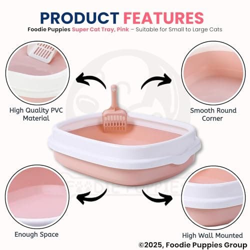 Foodie Puppies Cat Litter Box Tray with Rim and Free Scooper (Large (Peach) - 46 x 38 x 13 cm) | Semi-Closed Design and Durable Quality | Pet Litter Sand Tray Suitable for All Adult Cats & Kittens 4
