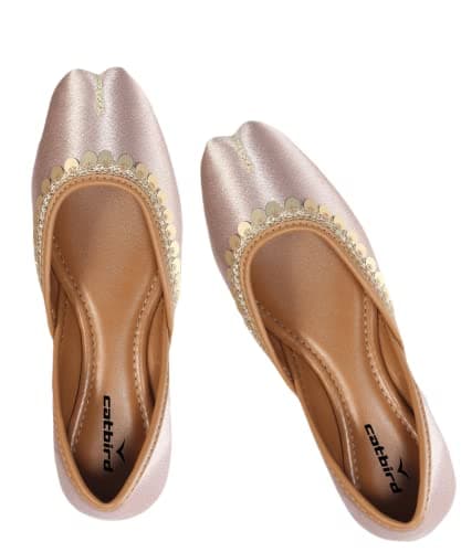 CatBird Women's Pink Lace Work Ethnic Shoes Traditional Mojari Punjabi Jutti 6 UK