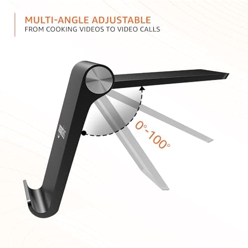 amazon basics Multi Angle Desktop Foldable Stand Tablet/Mobile Stand Holder for iPhone, Android, Samsung, OnePlus, Xiaomi, Smartphones. Portable, for Your Bed,Home, Office, Home (Black) 4