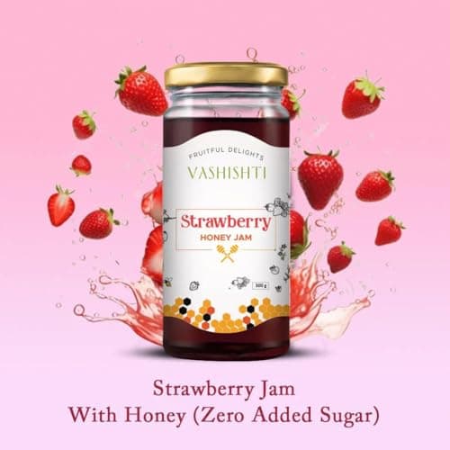Vashishti Strawberry Honey Jam | Zero Added Sugar | Naturally Sweetened with Pure Honey | Made with Fresh Ripe Strawberries | No Artificial Additives | 300g 2