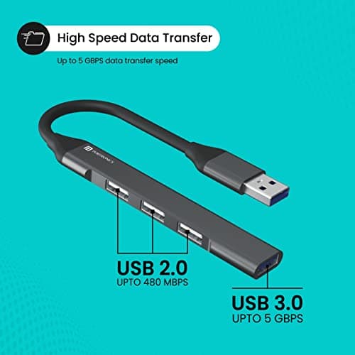 Portronics Mport 31 USB Hub Dock (4-in-1), Multiport Adapter with 1 x USB 3.0 & 3 x USB 2.0 Ports, up to 5 Gbps High Speed Data Transfer for Laptop/PC (Grey) 4