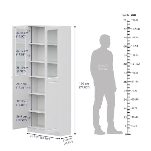 Wakefit Huxley 6 Big Shelves Bookshelf - Glass + Wood Shutter - White Carcass + White Shutters 2