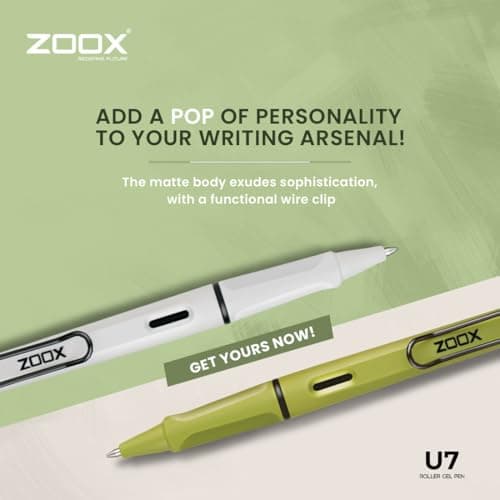 FLAIR Zoox U7 Roller Gel Pen | Unique Wire Clip with Spring Action | Stunning Matt Body Minimalistic Design | 5 Unique Body Shades & Aesthetic Look | Blue Ink, Pack of 6 (Body Color May Vary) 4