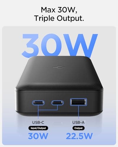 Spigen ArcPack 30000mAh Power Bank, PD3.0, PPS, Fast Charging, 30.0W Max Output, 2 Type-C Ports, 1 USB-A Port - (ABS+PC, Black) 2