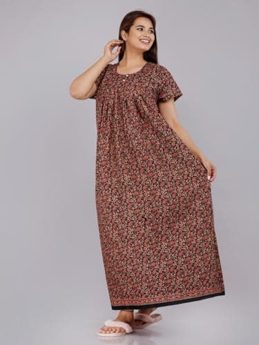 Rajeraj Cotton Women/Girls Nighty/Night Wear/Sleep Wear/Night Gown/Gown/Maxi-33 Brown 2