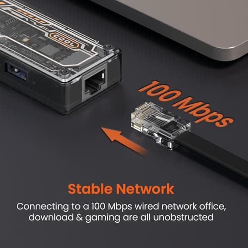 Portronics MPort View One 5-in-1 USB Type-C USB Hub/Docking Station,Type-C PD&Data, USB 3.0 SuperSpeed,USB 2.0,RJ45 Ethernet, 4K@30Hz HDMI,Transparent Case for Laptop, PC & More (Black) 5
