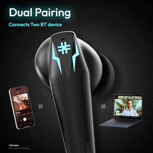 Number Super Buds Pro GT99 Truly Wireless in Ear Earbuds with 50 Hours Playtime, 35ms Ultra Low Latency, Dual Pairing Ear Buds, Quad Mic ENC, BT 5.4, IPX5, Fast Charging, Made in India (Glass Black) 6