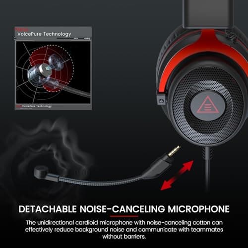 EKSA E900 Wired Stereo Gaming Headset-Over Ear Headphones with Noise Canceling Mic - Red 2