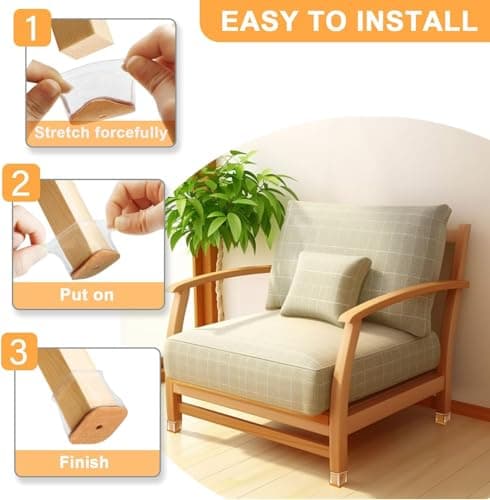 JICOOT 4 Pcs Chair Leg Floor Protectors for Wooden & Tile Floors | Square Silicone Furniture Leg Caps with Felt Pads | Anti-Scratch, Noise-Reducing Chair & Stool Leg Covers | Clear, Large 4