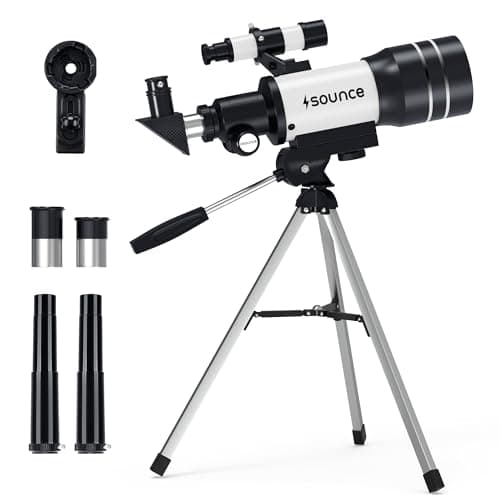 Sounce 70mm Astronomical and Sky Refractor Telescope with 150x Ultra Zoom Fully Coated Glass Optics Alt Az Mount compatible with 70mm Professionals to Explore Moon Planets Star Deep Sky Objects(Black)