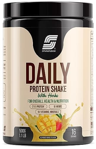Sparkfusion Daily Protein Shake With Hebrs | 21 Gm Protein With 8 Hebrs For Men & Women | Alphonso Mango Flavour 500 Gm