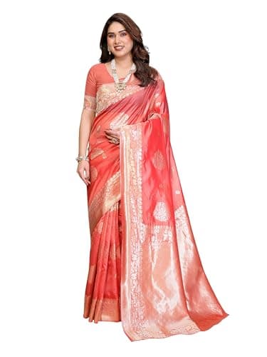 Shiv Textiles Women's Silk Blend Dual Tone Jacquard Ready To wear Saree(S-5039-PEACH)