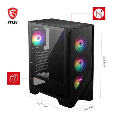 MSI MAG Forge 120A Airflow Premium Gaming PC Case: Auto RGB Fan, Vertical GPU Bracket, Side Air Vents, 360mm Radiator Support, 4mm Thick Tempered Glass, Supports Up to 8 Fans 3