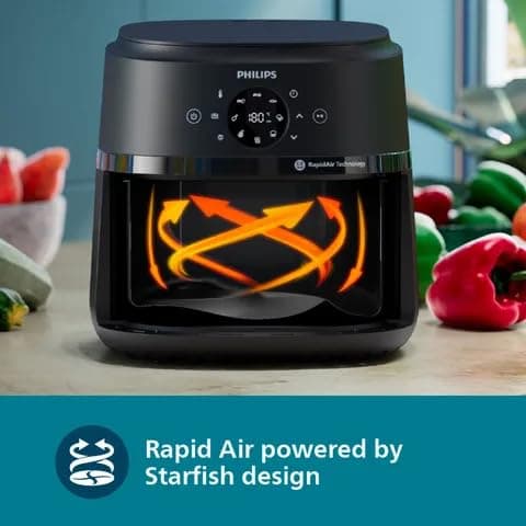 PHILIPS NA221/00 4.2L 1500 Watt Digital Air Fryer with Rapid Air Technology (Black) -NA221/00 2