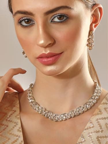 Rubans Kundan Choker Necklace Set with Stud Earrings Traditional Gold Tone Ethnic Wedding Jewellery for Women 2