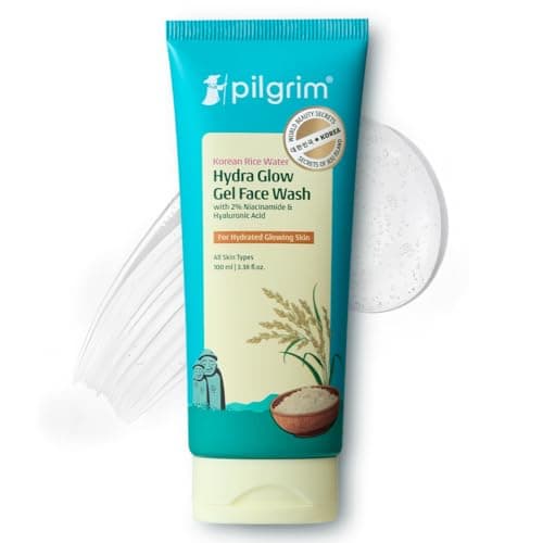 Pilgrim Korean Rice Water Hydra Glow Gel Face Wash for Hydrated Glowing Skin | With 2% Niacinamide for Dark Spots, Hyaluronic Acid for Deep Hydration | Gentle Cleanse | For All Skin Type | 50 ml
