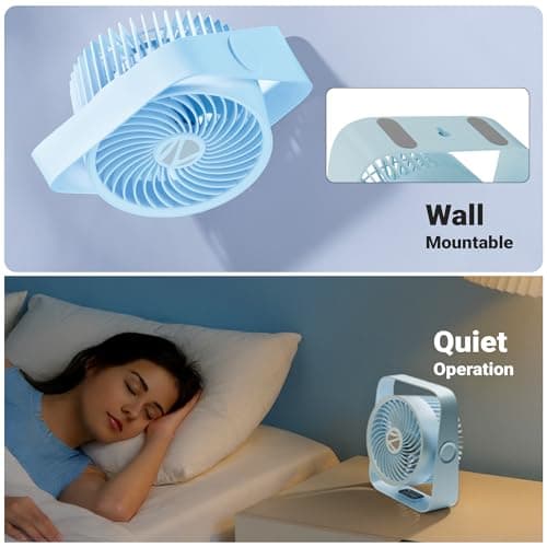 Zebronics Heat Buster 300, Portable Desk Fan, Upto 13h Backup, 3600mAh Rechargeable Battery, 360° Rotatable Fan, 4 Speed + 1 Breeze Mode, Wall-Mountable, for Travel, Office, Home (Blue) 4