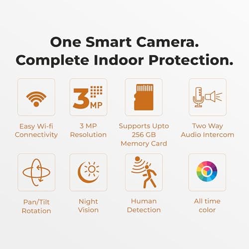 Trueview 3MP WiFi Robot Security Camera | 360° Pan & Tilt | Color Night Vision | AI Auto Tracking, 2-Way Audio & Alexa | Supports 256GB Memory Card | STQC Certified for Data Privacy & Home Security 3