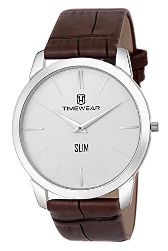 TIMEWEAR Analog Slim Two Hands Brown Leather Strap Watch for Men