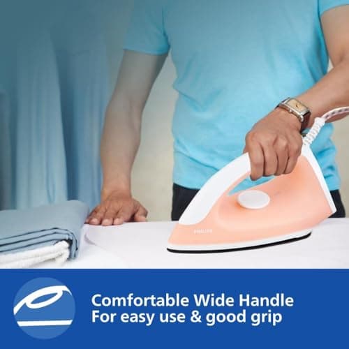 Philips GC097/50 750-Watt Dry Iron (World no. 1 Ironing Brand), Light & Easy to Use, Powerful 750 Watt Heat up with a comforable wide grip, Black Non Stick Soleplate (Peach) 4