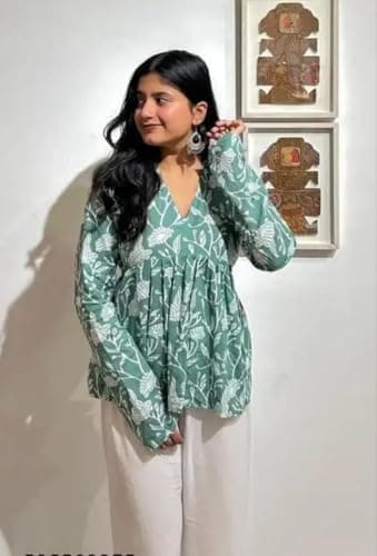 PD CLORI Women’s Floral Printed V-Neck Top | Soft & Breathable Fabric | Relaxed Fit Stylish Tunic | Casual (in, Alpha, XL, Regular) Mint Green 2