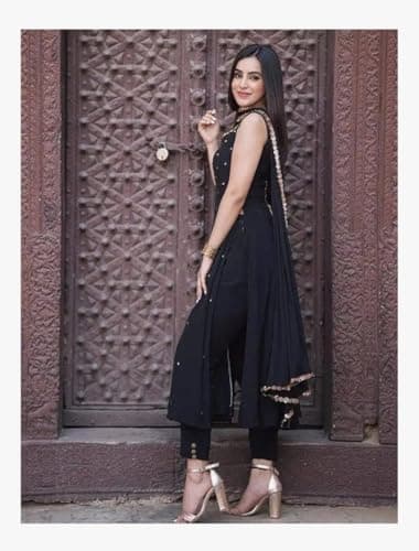 Parul tendz Women’s Embroidery Dress Set with Sleeveless Kurta, Straight Pants and Dupatta for Festive Party Casual Ethnic Style (IN, Alpha, M, Regular) 2