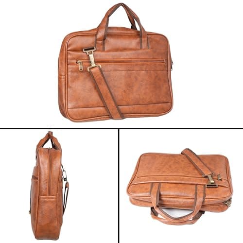 Mihaa Laptop Bags for Man | Leather Laptop Bags for Men Office | Upto 15.6 Inch | Water Resistant | Multiple Organisers | PU Leather | Professional Office Bag — [Brown] 6