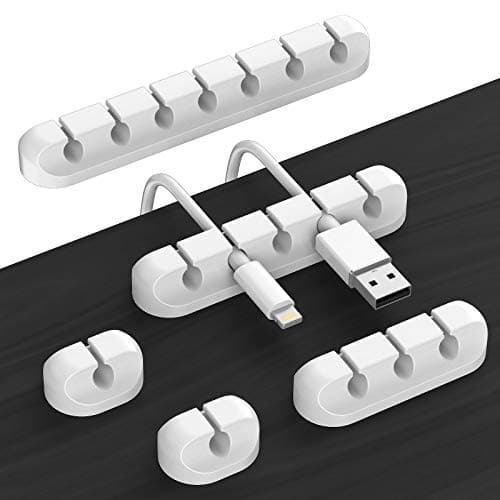 Cable Clips, 5 Packs White Cable Management Cord Organizer, Self Adhesive Cord Holder for USB Cable/Power Cord/Wire, Car and Desk, Home and Office (7-5-3-1-1 Slots)